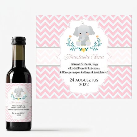 Mini borosüveg keresztelőre, személyre szabott szöveggel - Elephant