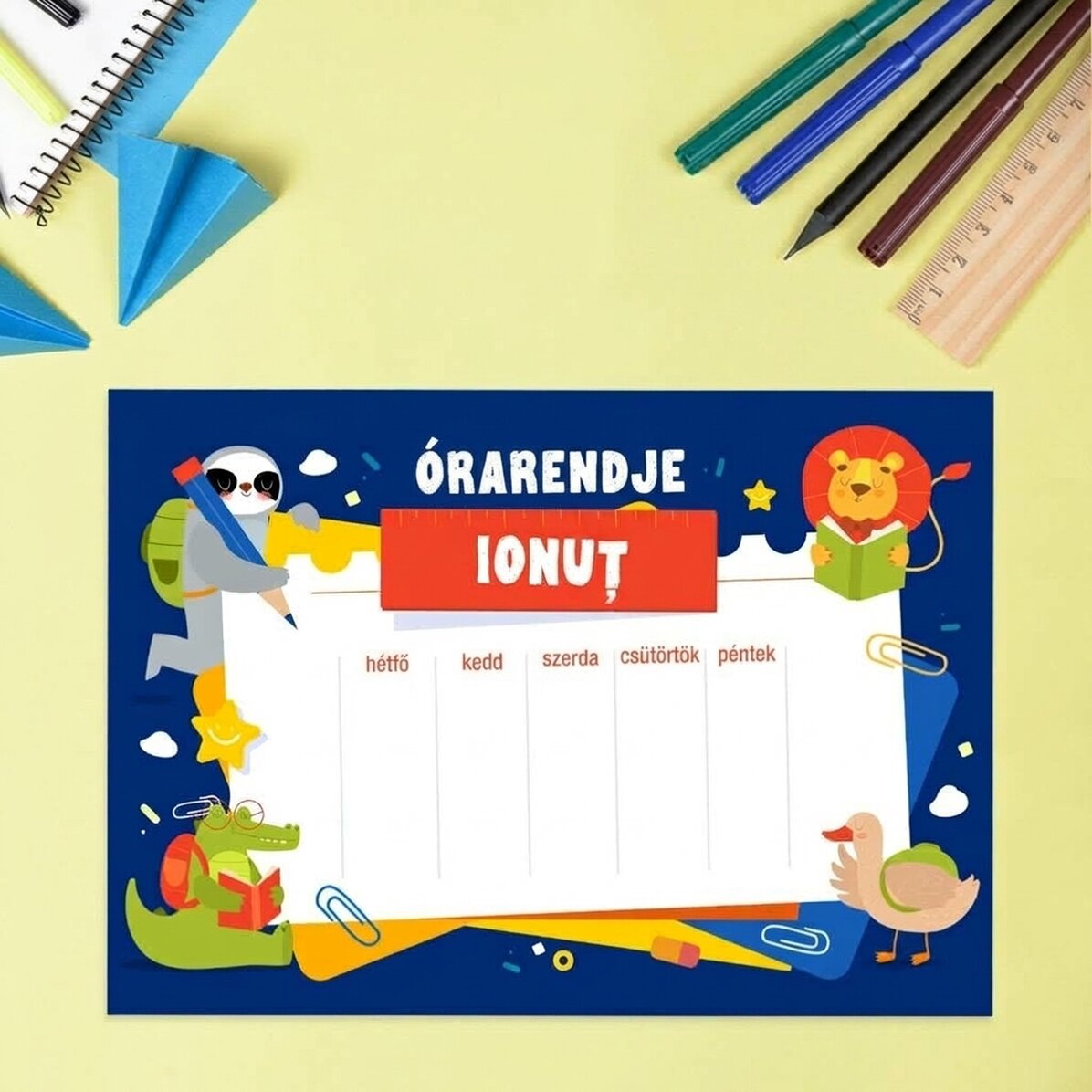 Személyre szabott órarend szöveggel - Állatok