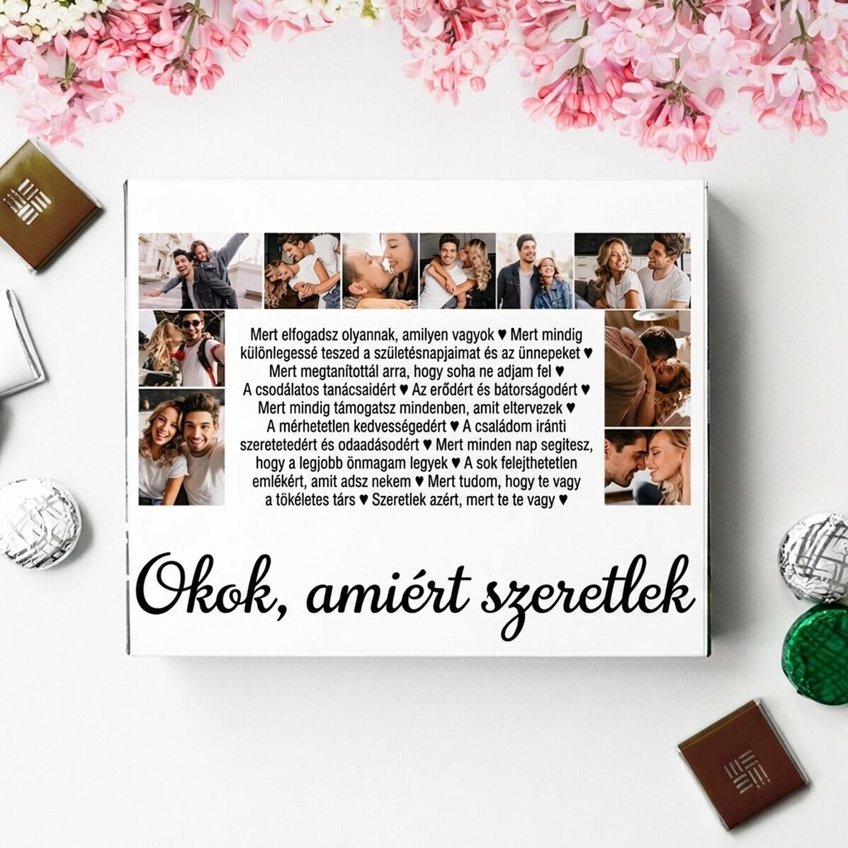Személyre szabott csokoládédoboz 20 fotóval és szöveggel – Okok, amiért szeretlek