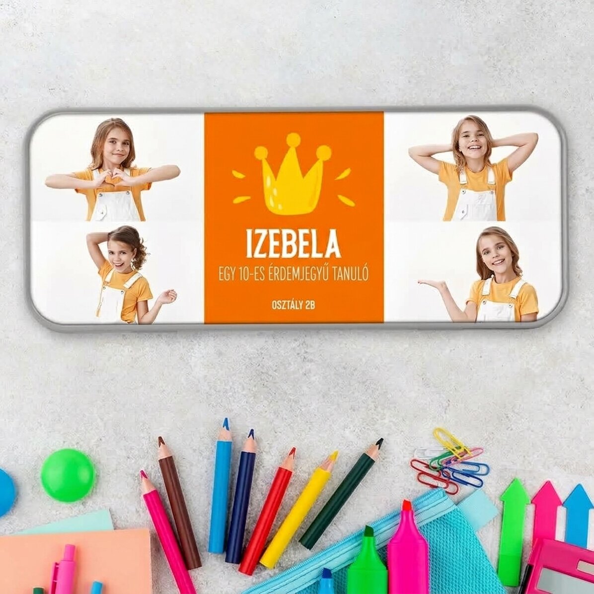 Személyre szabott tolltartó 4 fotóval és szöveggel - Legjobb diák