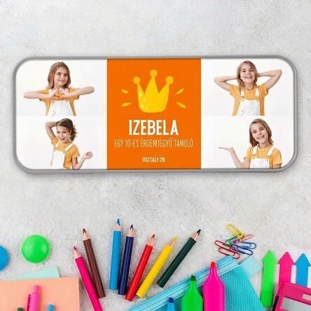 Személyre szabott tolltartó 4 fotóval és szöveggel - Legjobb diák