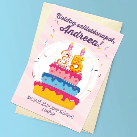 Személyre szabott mágneskártya szöveggel és számmal - Születésnapi torta