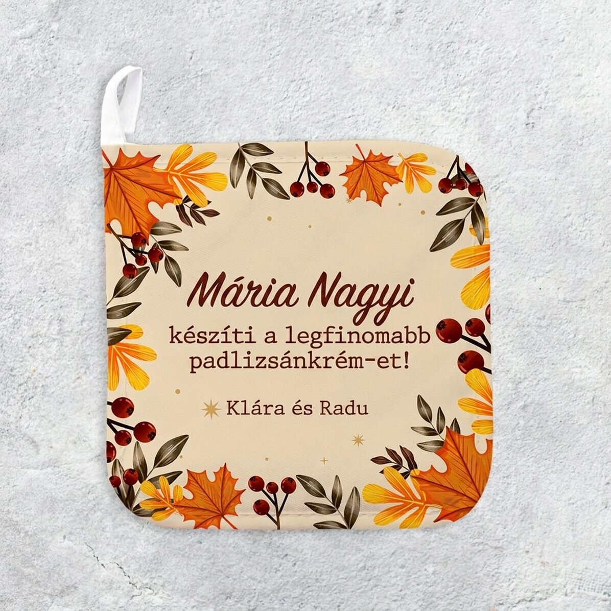 Személyre szabott forró edényfogó szöveggel - Őszi levelek