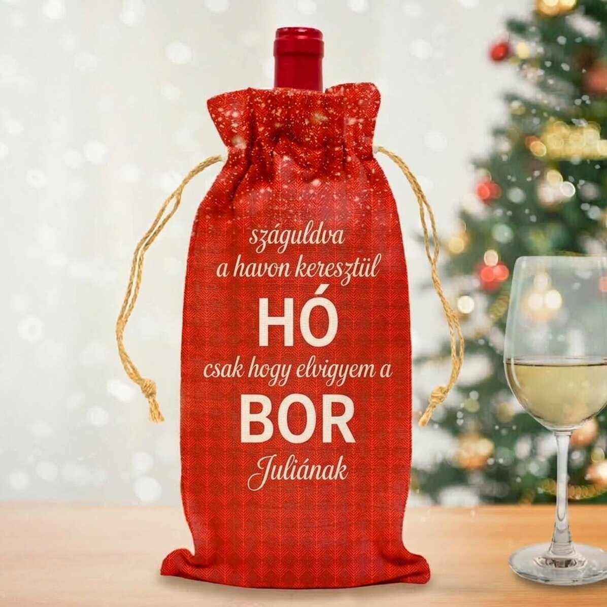 Személyre szabott borosüveg táska - Rohanás a hóban