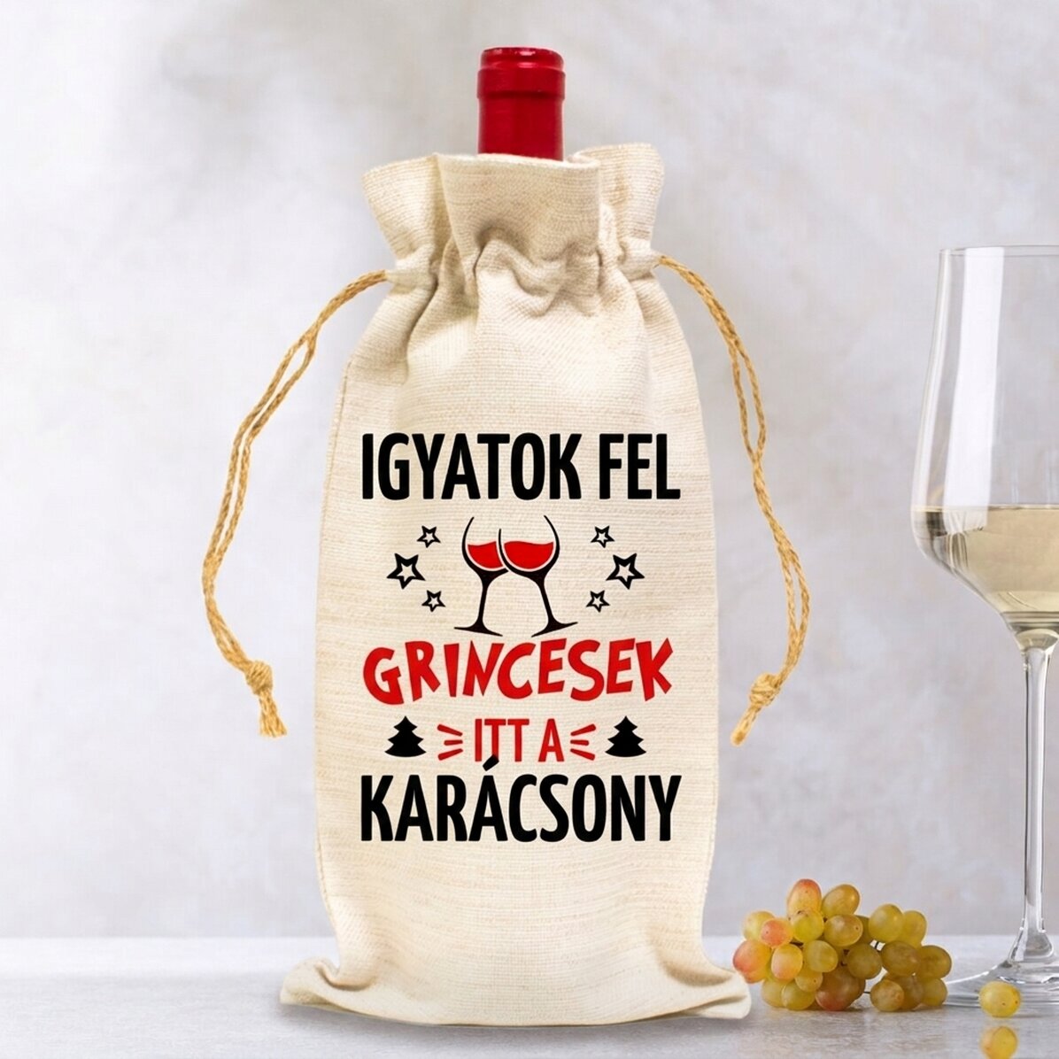 Személyre szabott borosüveg-táska – Igyál, Grinches!