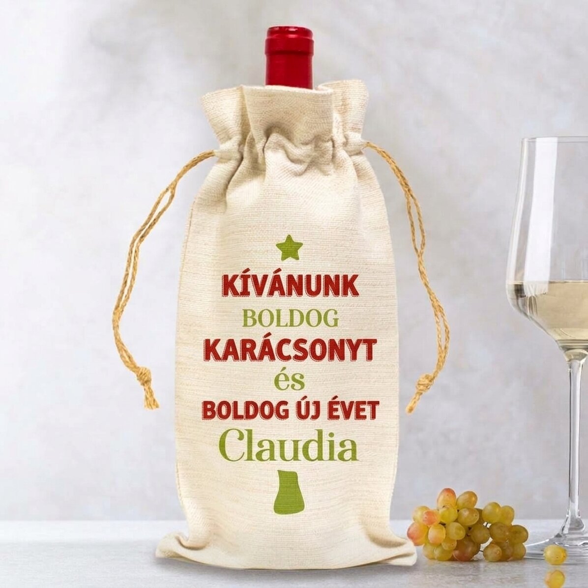 Személyre szabott borosüveg-táska – Kellemes karácsonyt kívánunk!