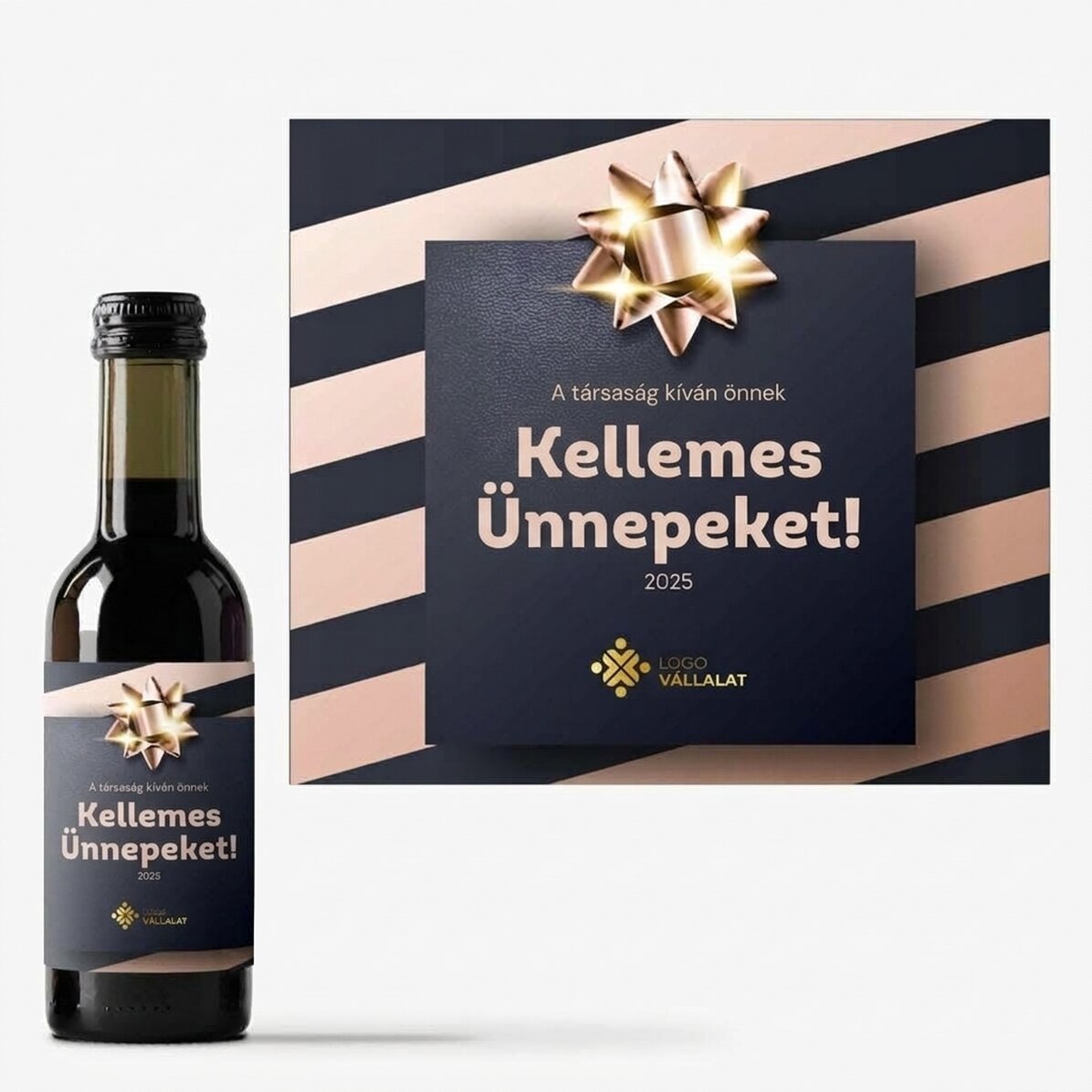 Mini borosüveg logóval és szöveggel személyre szabva – Ünnepi ajándék