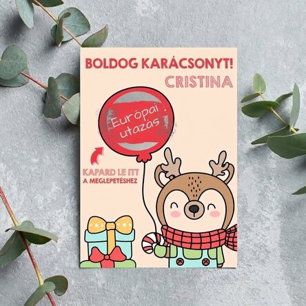 Személyre szabott karácsonyi kaparós sorsjegy – Rénszarvas léggömbbel