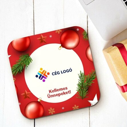 Személyre szabott pohártartó logóval és szöveggel – Boldog ünnepeket!