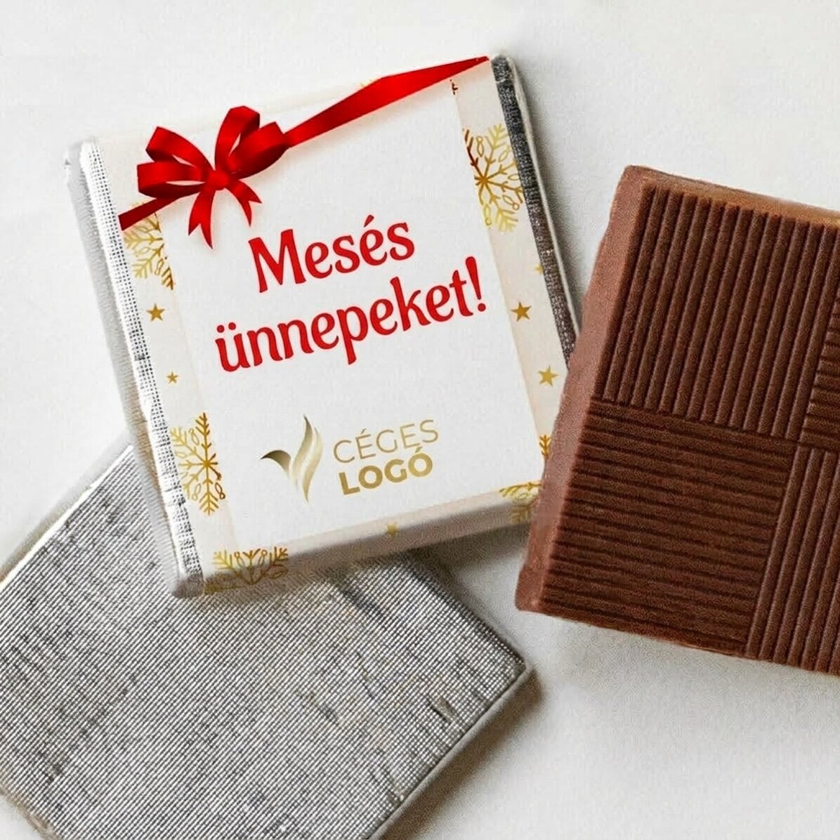 Mini csokoládé, logóval és üzenettel személyre szabva – Aranyforgácsok