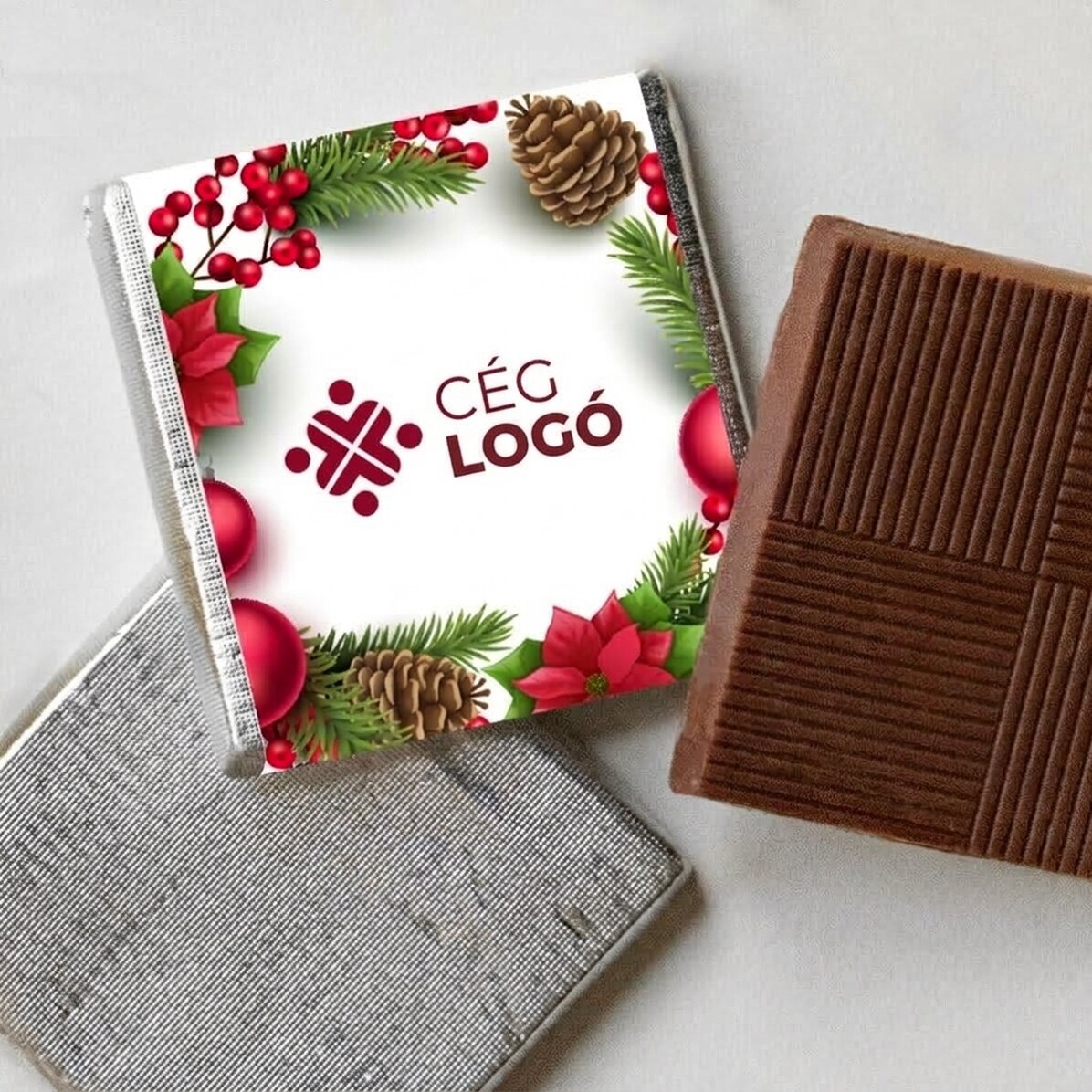 Személyre szabott mini csokoládé logóval és üzenettel – Boldog ünnepeket!