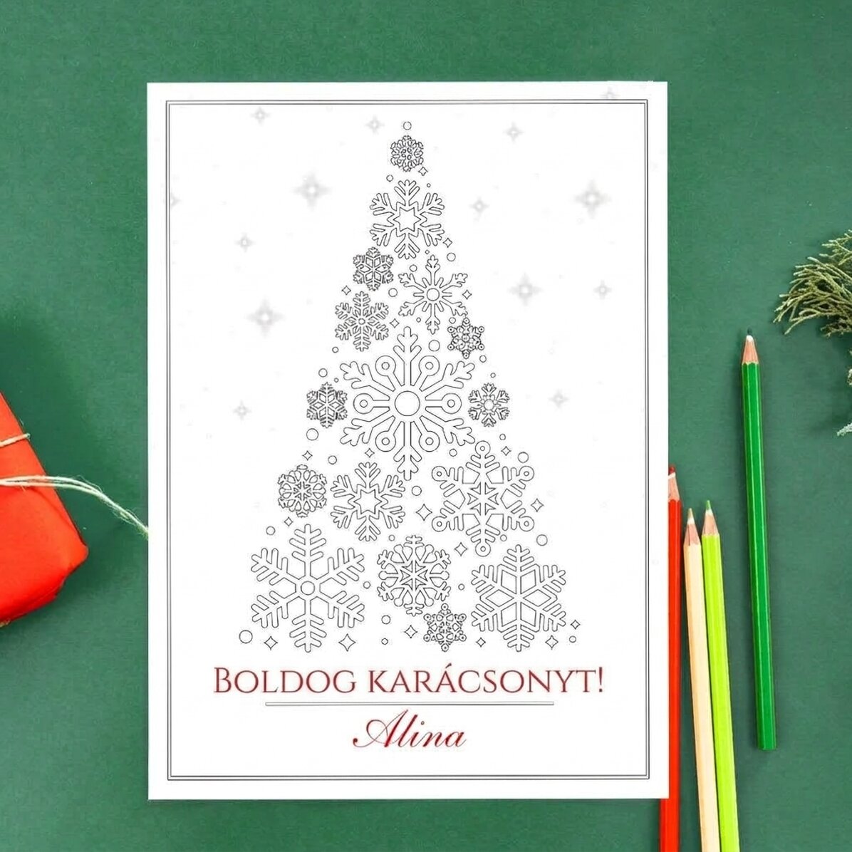 Személyre szabott színező kártya üzenettel - Karácsonyfa