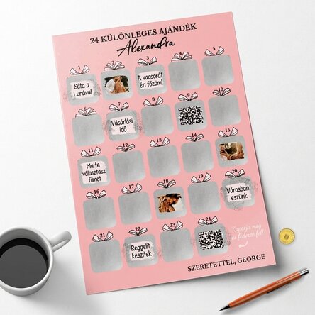 Személyre szabott adventi poszter fotókkal, üzenettel és QR-kóddal