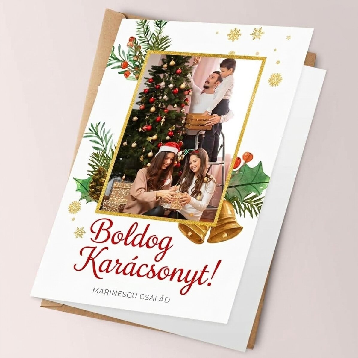 Személyre szabott karácsonyi képeslap fotóval és szöveggel - Csillogó keret