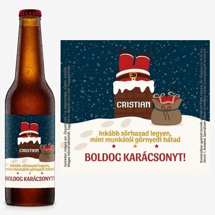 Személyre szabott sör szöveggel - Mikulás a kéményen