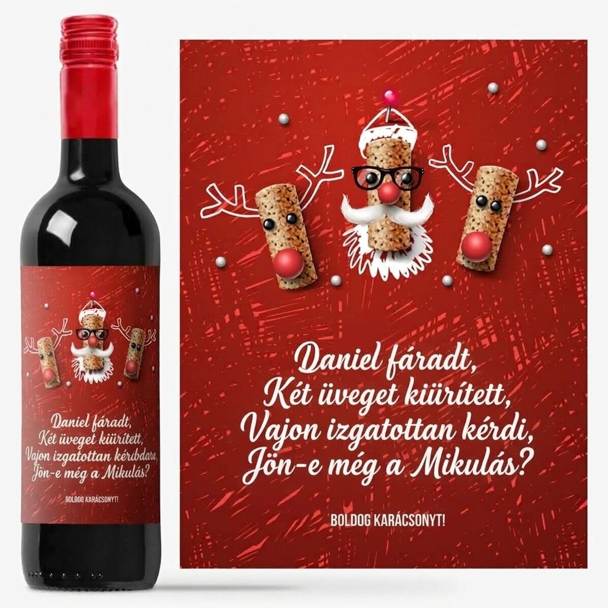 Személyre szabott bor vicces karácsonyi üzenettel