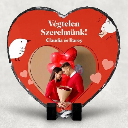 Szív alakú pala, fotóval és szöveggel személyre szabva – Végtelen szerelmünk