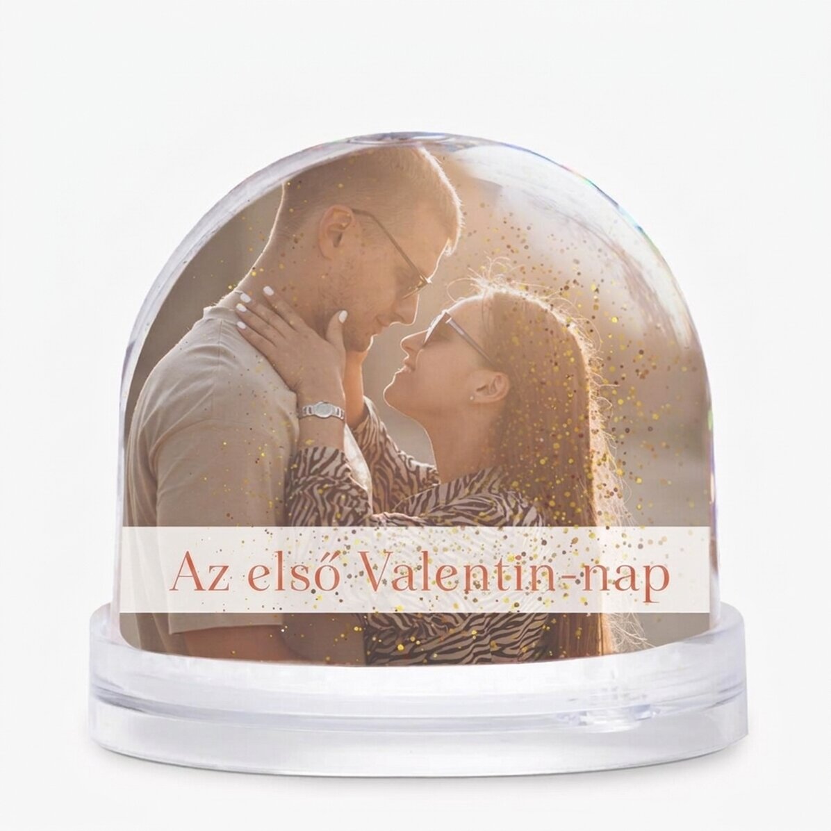Személyre szabott asztali földgömb két fotóval és szöveggel