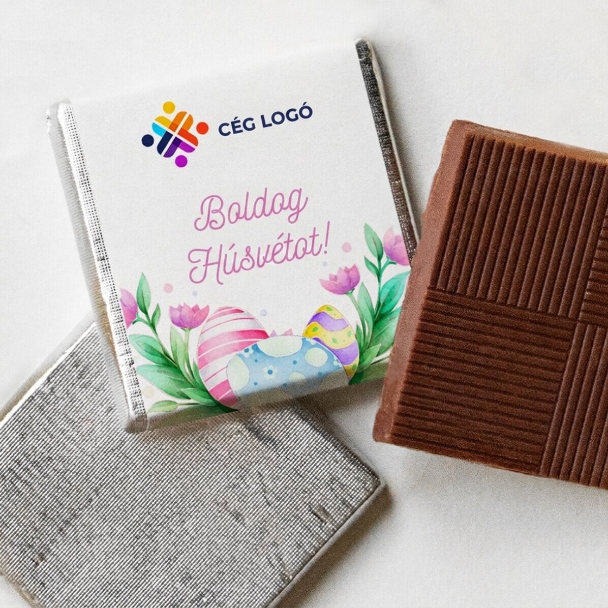 Személyre szabott mini csokoládé logóval és üzenettel – Boldog húsvétot!