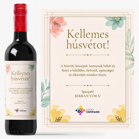 Személyre szabott bor üzenettel és logóval – Boldog húsvétot!
