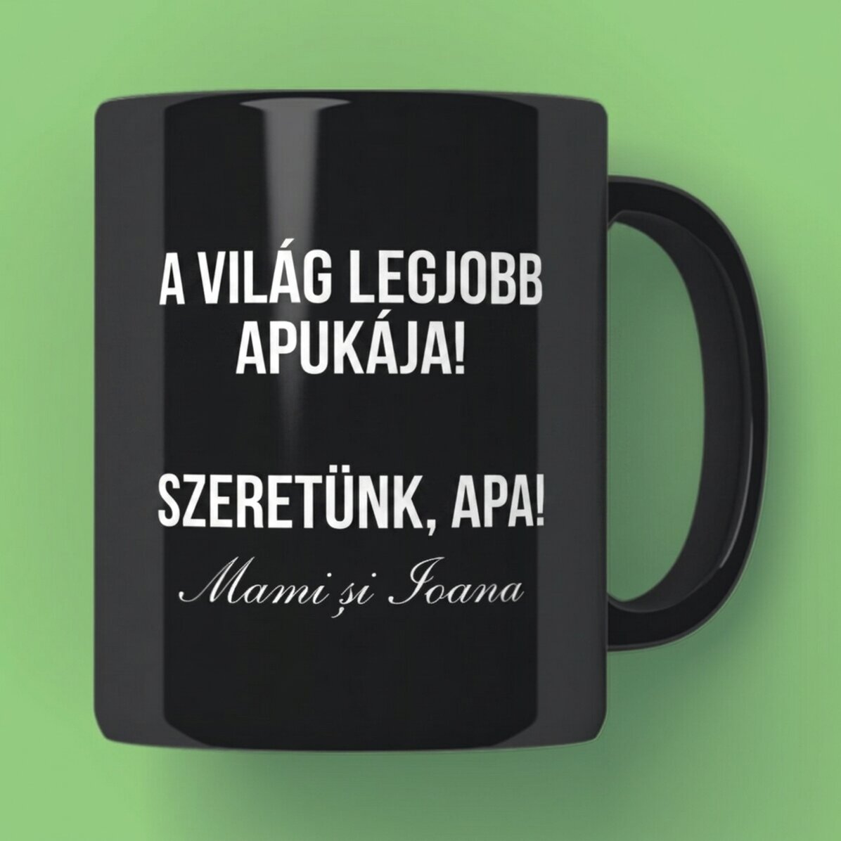 Személyre szabott fekete bögre szöveggel