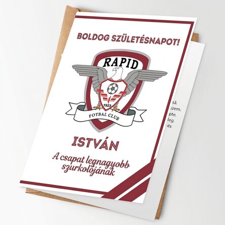 Személyre szabott FC Rapid üdvözlőkártya üzenettel