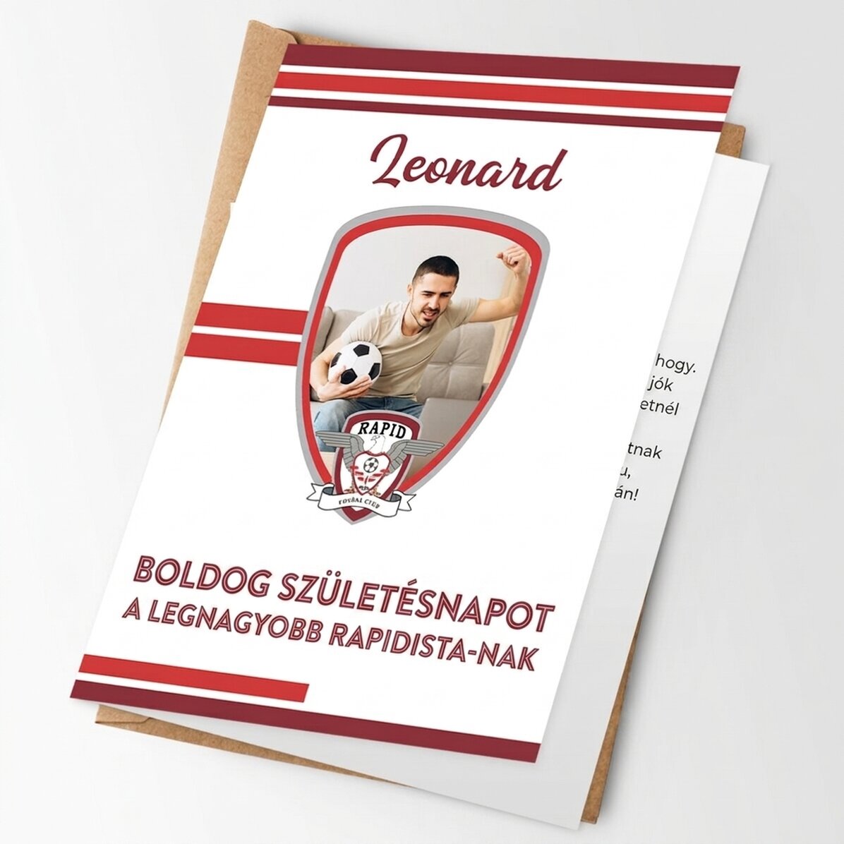 Személyre szabott FC Rapid üdvözlőkártya fotóval és üzenettel