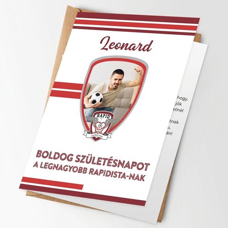Személyre szabott FC Rapid üdvözlőkártya fotóval és üzenettel