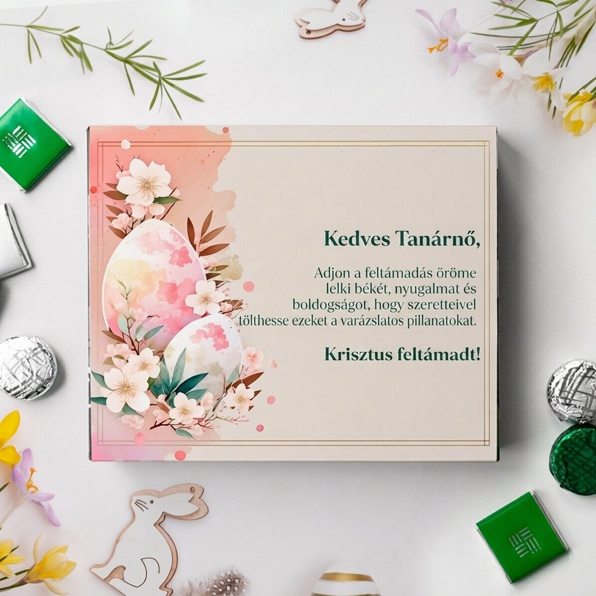 Személyre szabott csokoládédoboz üzenettel a tanárnak – Boldog húsvétot!