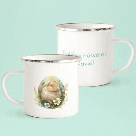 Személyre szabott zománcozott fém bögre üzenettel - Boldog húsvétot!