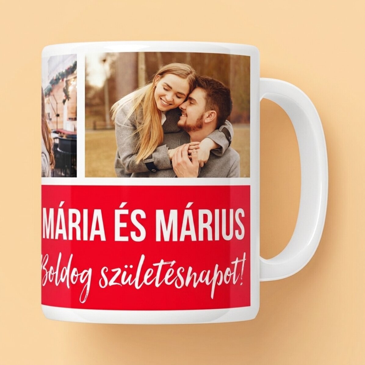 Személyre szabott bögre 3 fotóval és szöveggel