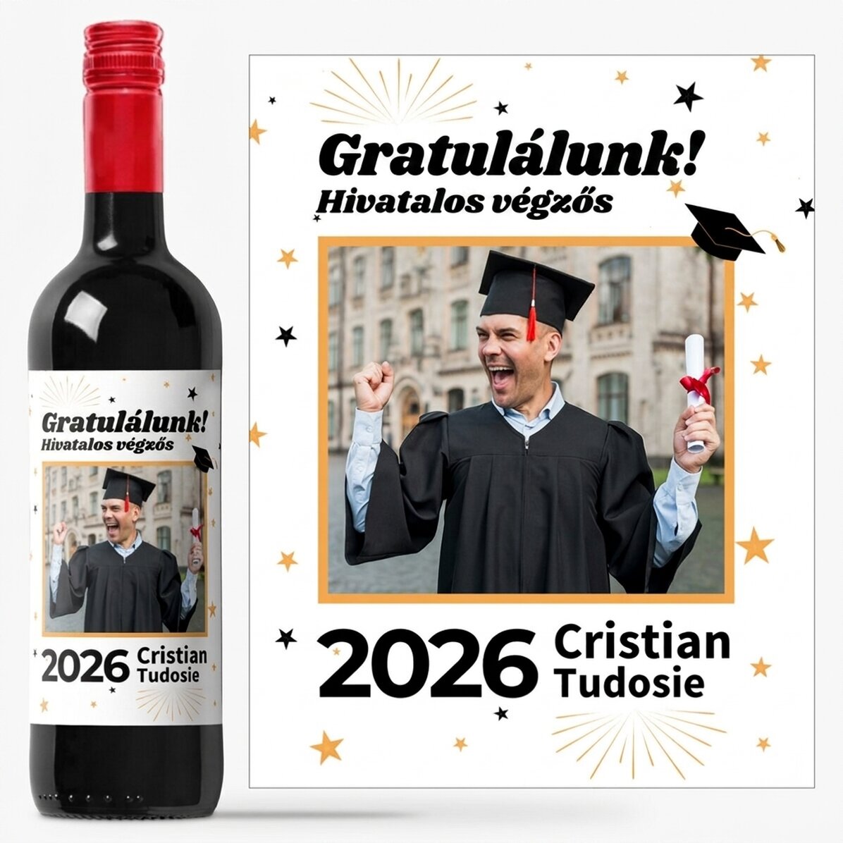 Személyre szabott bor fotóval és szöveggel – Hivatalos diplomás