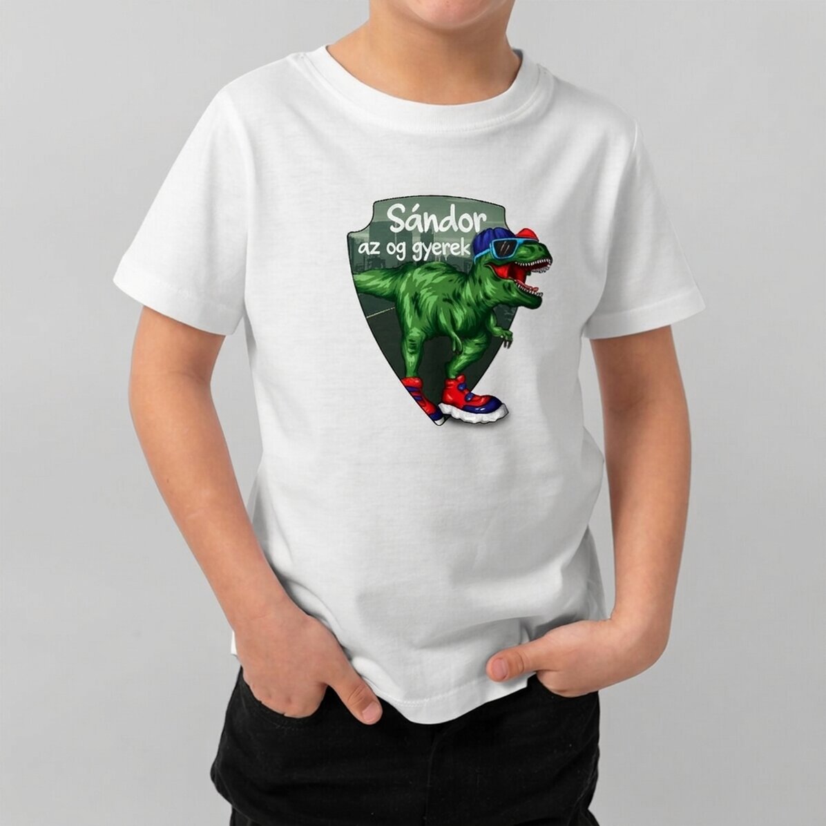Személyre szabott pamut póló gyerekeknek szöveggel - Cool dinosaur