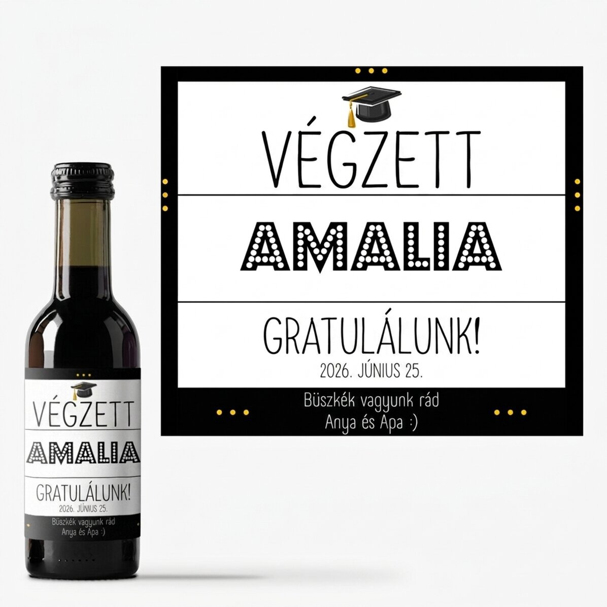 Mini borosüveg diplomázáshoz, személyre szabott szöveggel - A diplomázás öröme