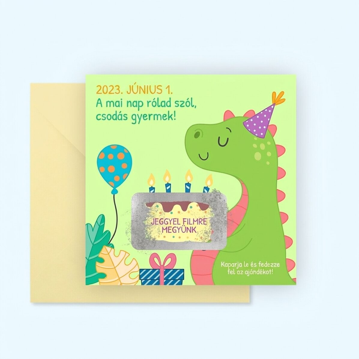 Személyre szabott kaparós sorsjegy üzenettel gyerekeknek - Dino