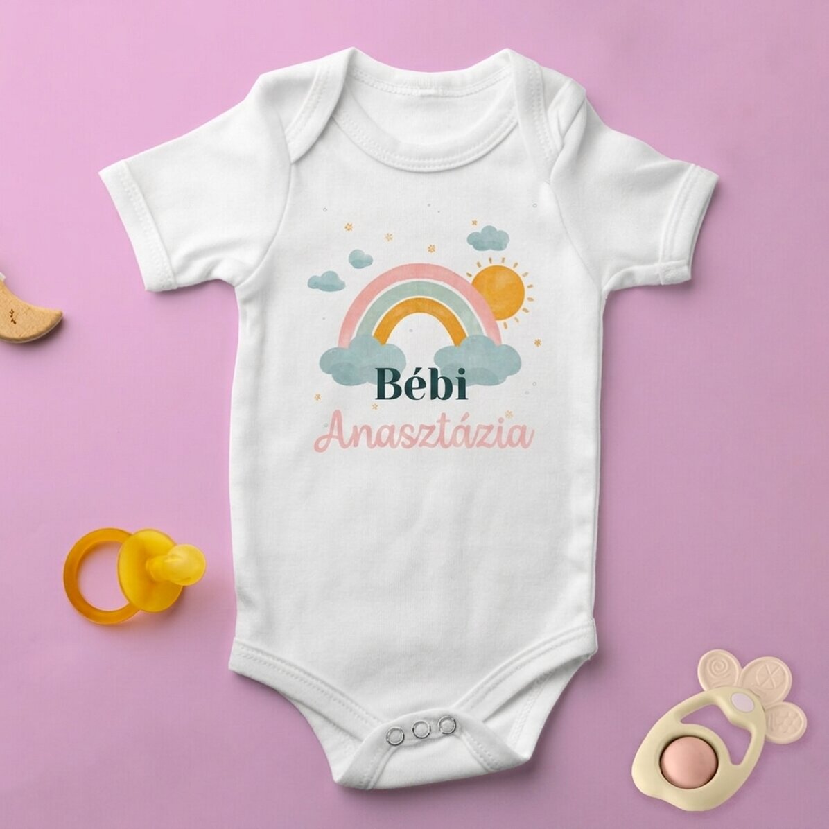 Személyre szabott baba body névvel - Rainbow