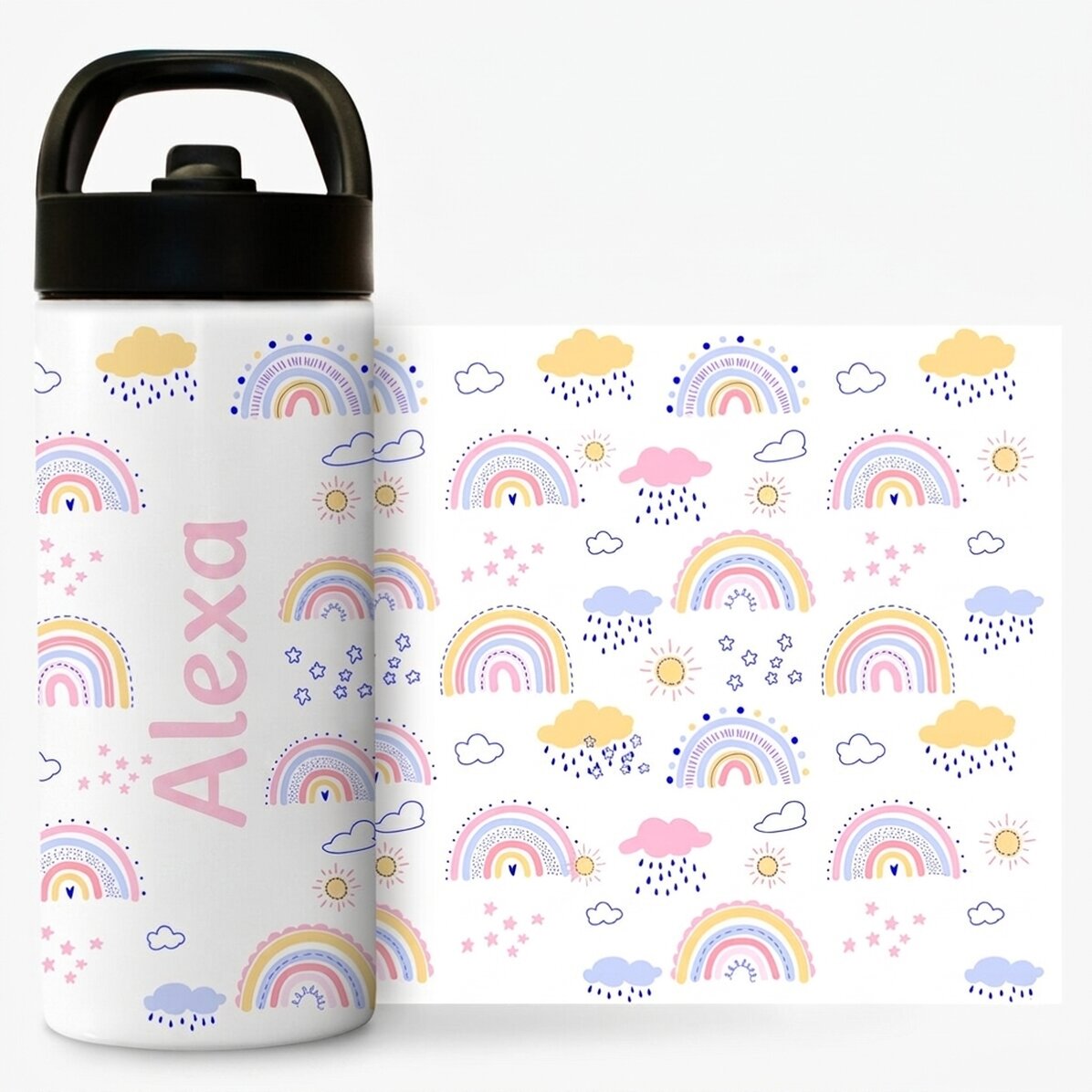 Névvel személyre szabott, fogantyúval és szívószállal ellátott termosz - Rainbow