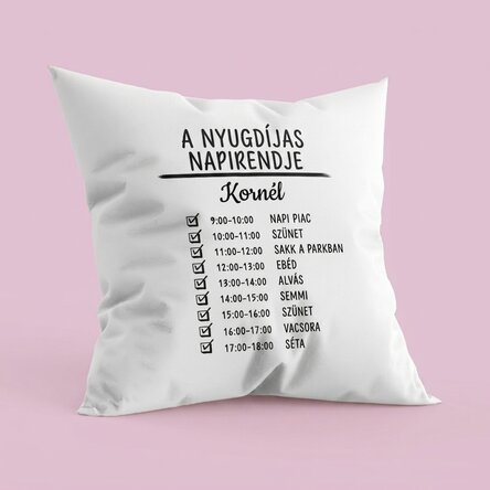 Személyre szabott párna szöveggel - Napi menetrend
