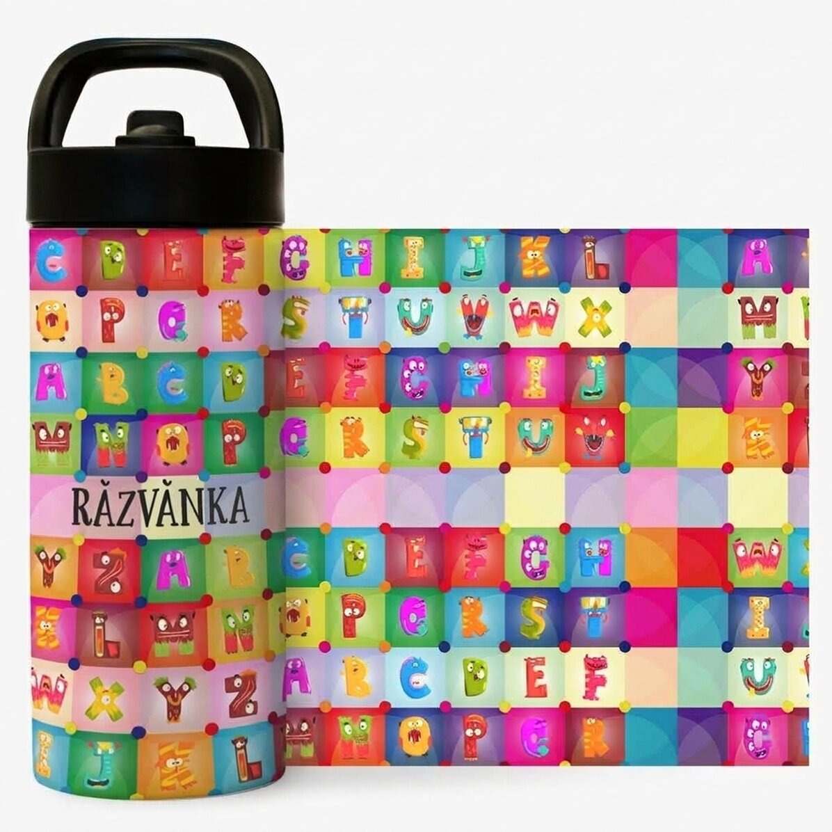 Névvel személyre szabott hordozható termosz fogantyúval és szívószállal - Alphabet