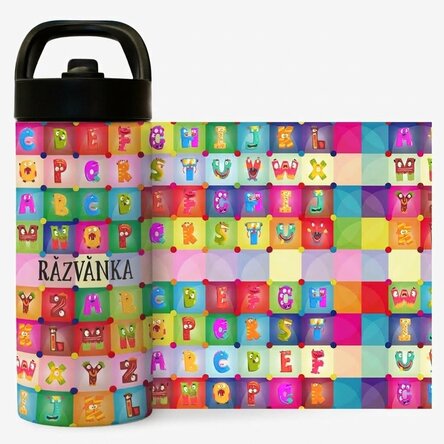 Névvel személyre szabott hordozható termosz fogantyúval és szívószállal - Alphabet