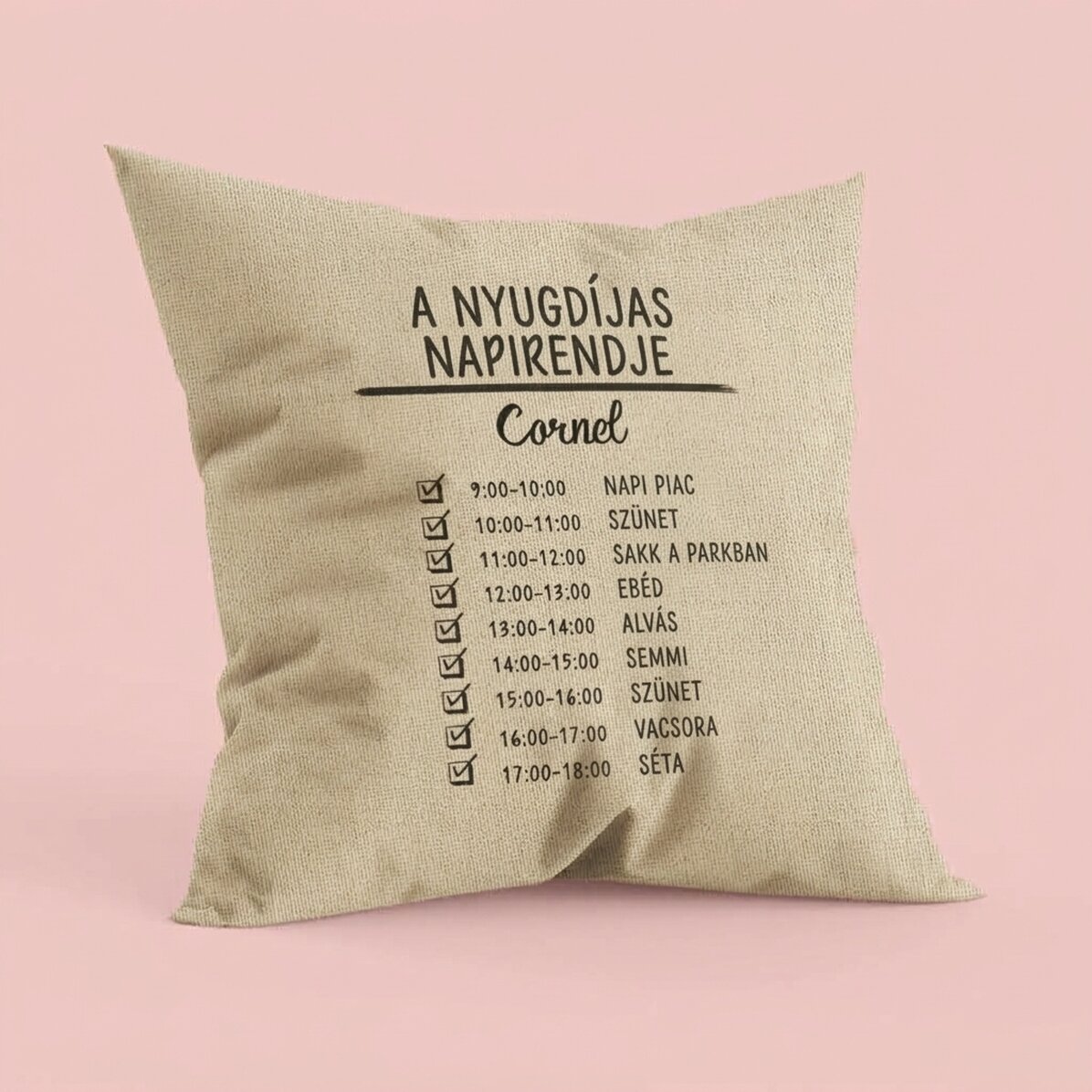 Személyre szabott, feliratos párna – Napi program – In