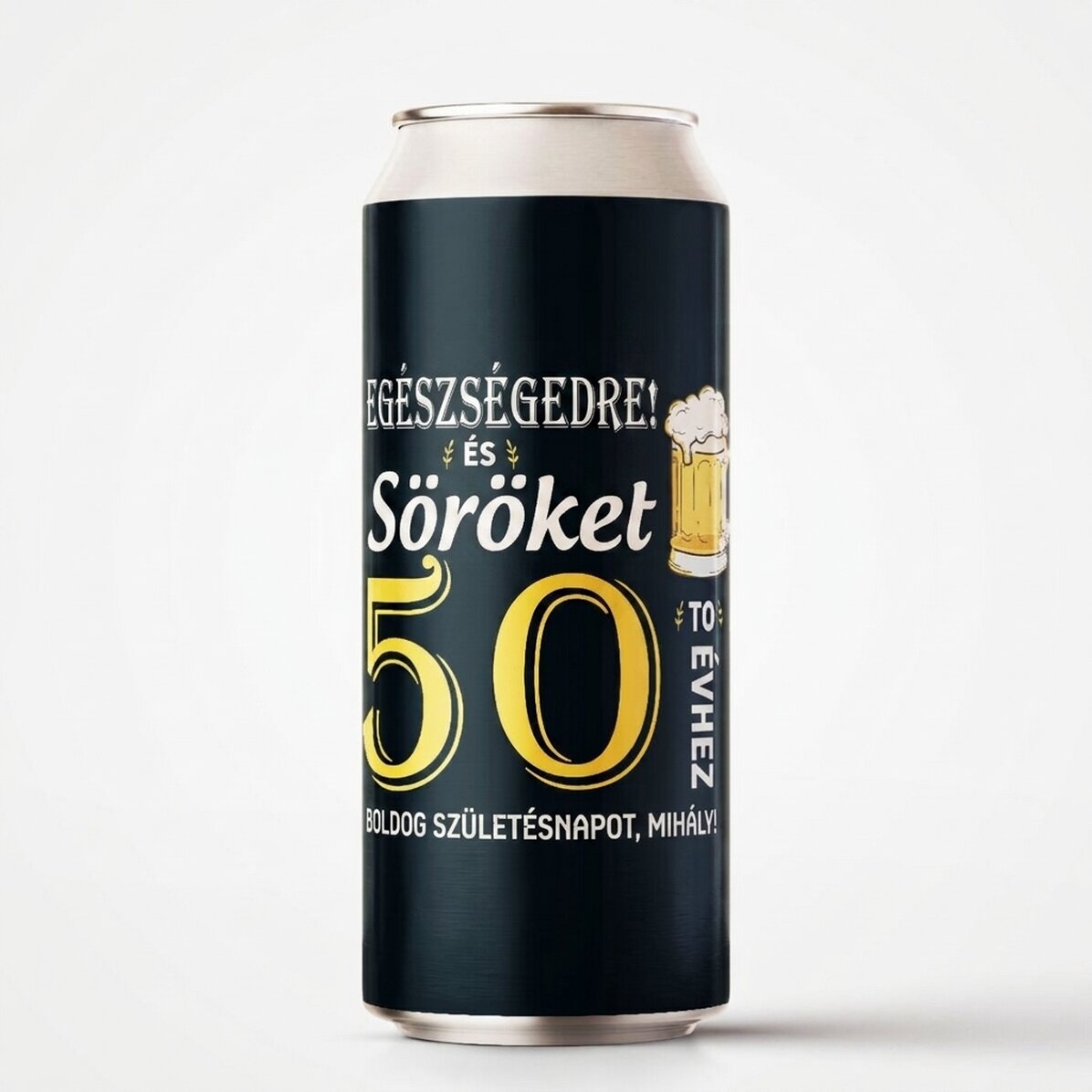Személyre szabott sörösdoboz szöveggel - Egészségünkre!