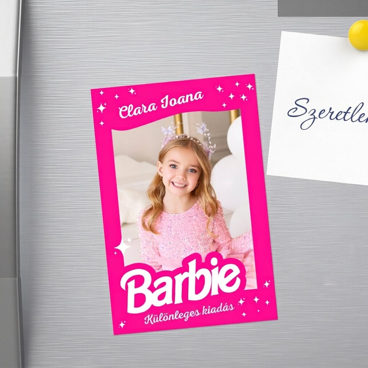10x15 cm-es mágnes, személyre szabott fotóval és szöveggel - Barbie