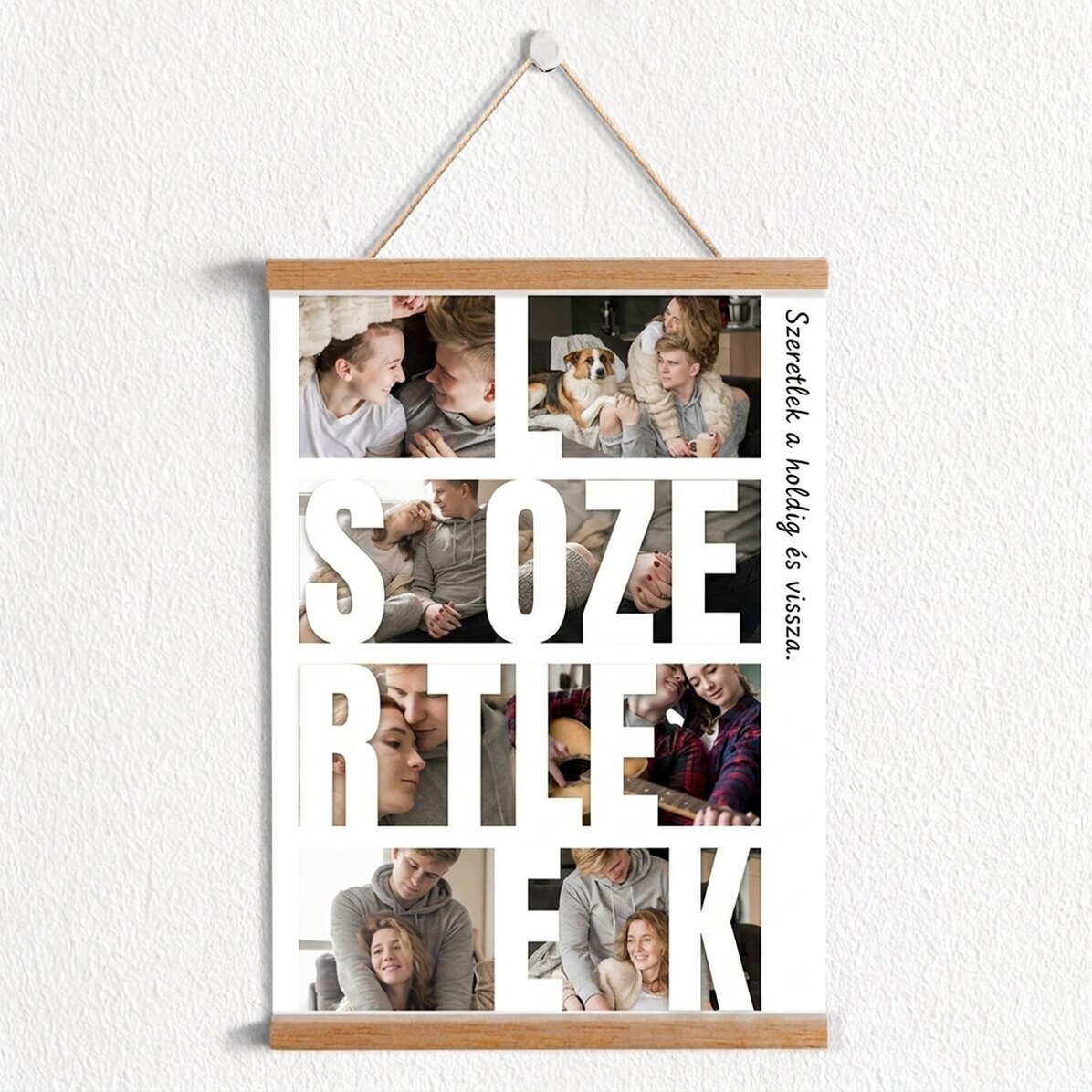 Személyre szabott poszter akasztókkal, szöveggel és 8 fotóval - LOVE