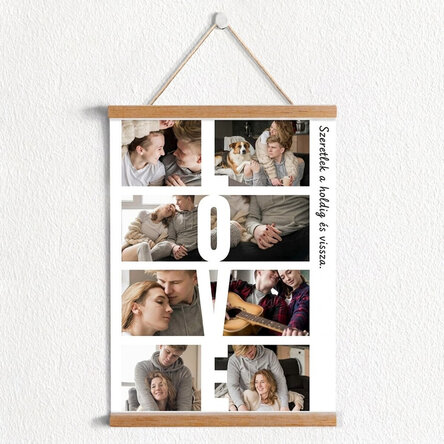 Személyre szabott poszter akasztókkal, szöveggel és 8 fotóval - LOVE
