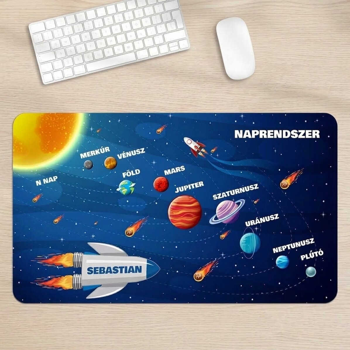 Személyre szabott XXL egérpad névvel gyerekeknek - Naprendszer