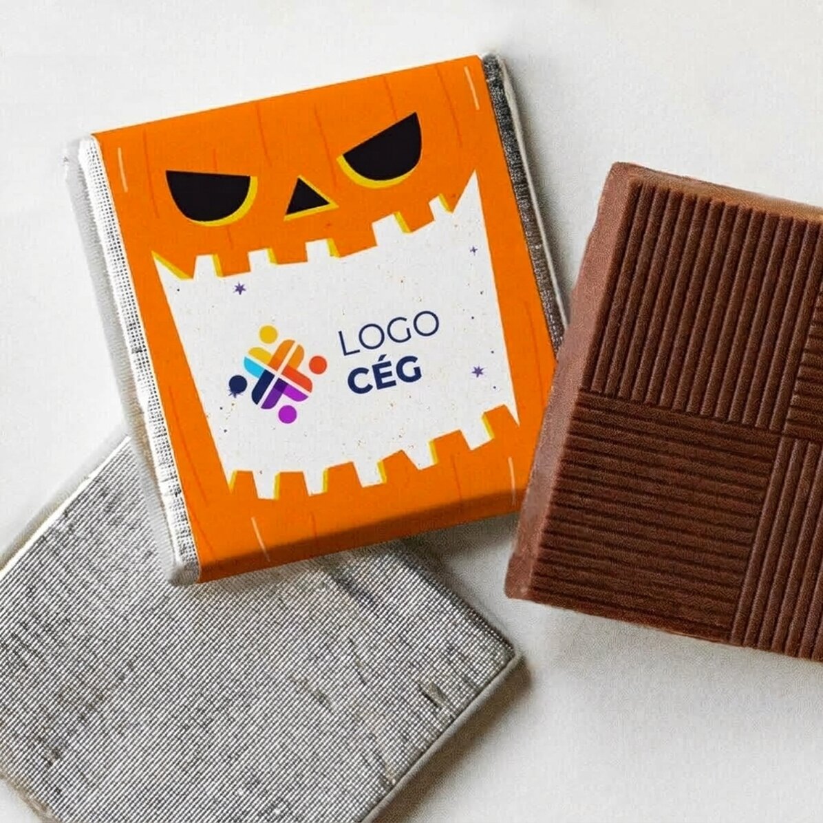 Mini csokoládé, logóval és halloweeni üzenettel személyre szabva – Tök