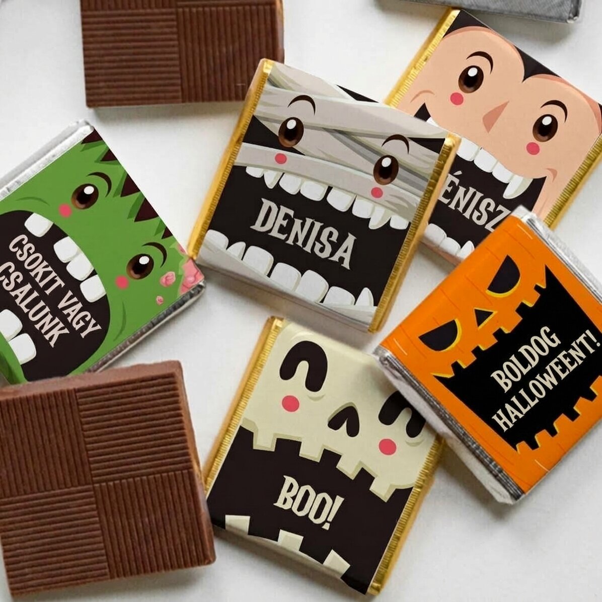 5 darabos mini csokoládé szett, személyre szabott üzenettel - Halloween-szereplők