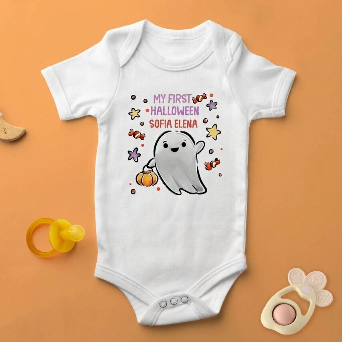 Személyre szabott baba body névvel - Első Halloween