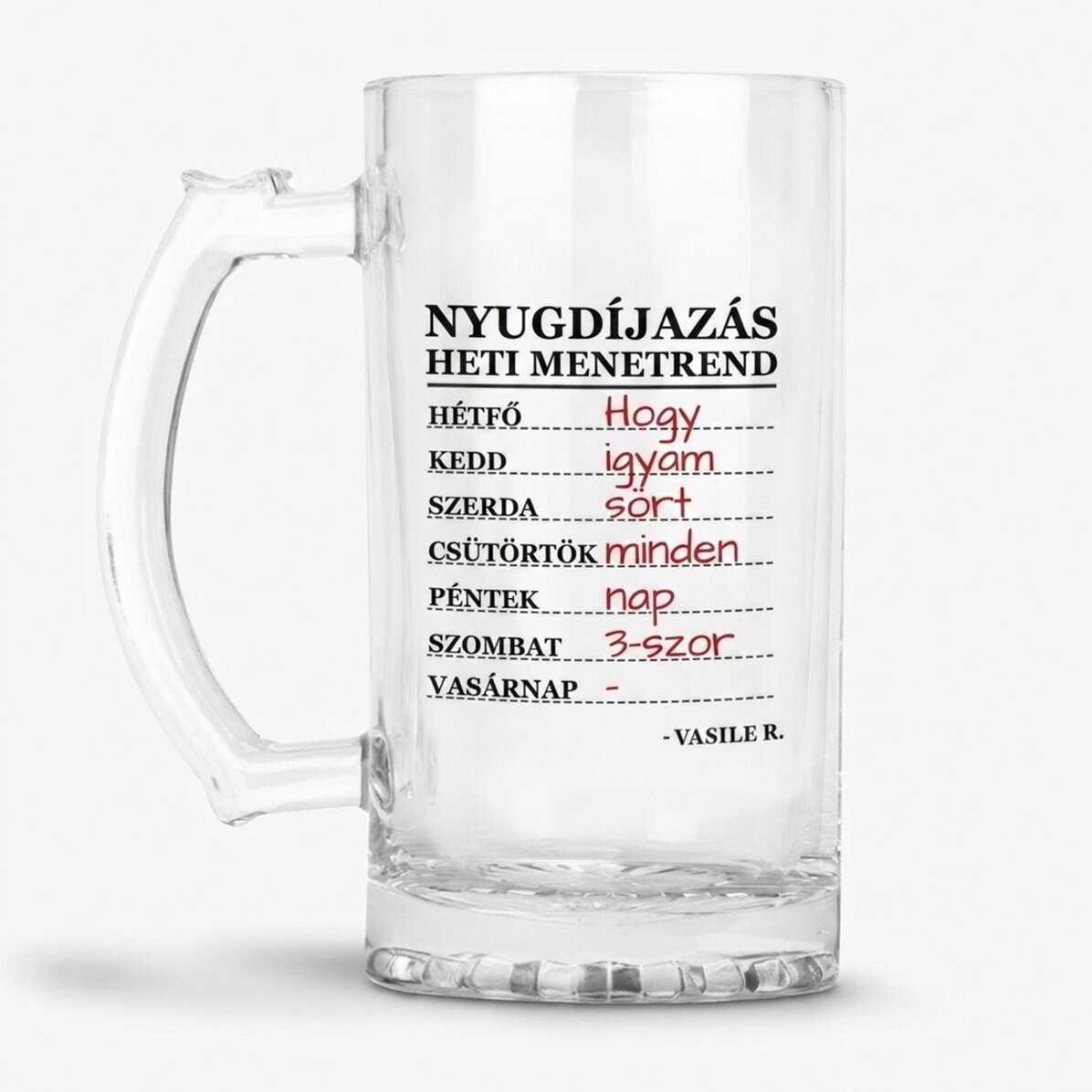 Személyre szabott söröskorsó nyugdíjazási felirattal